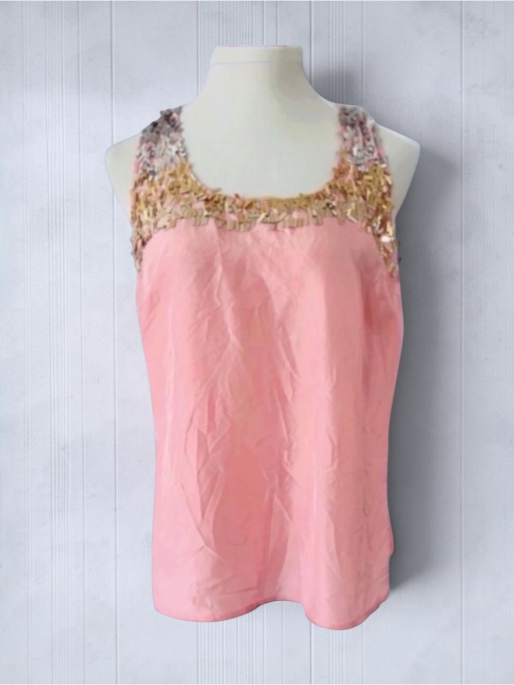 TRINA TURK Racer Back Silk Sequin Tank Top Size Large